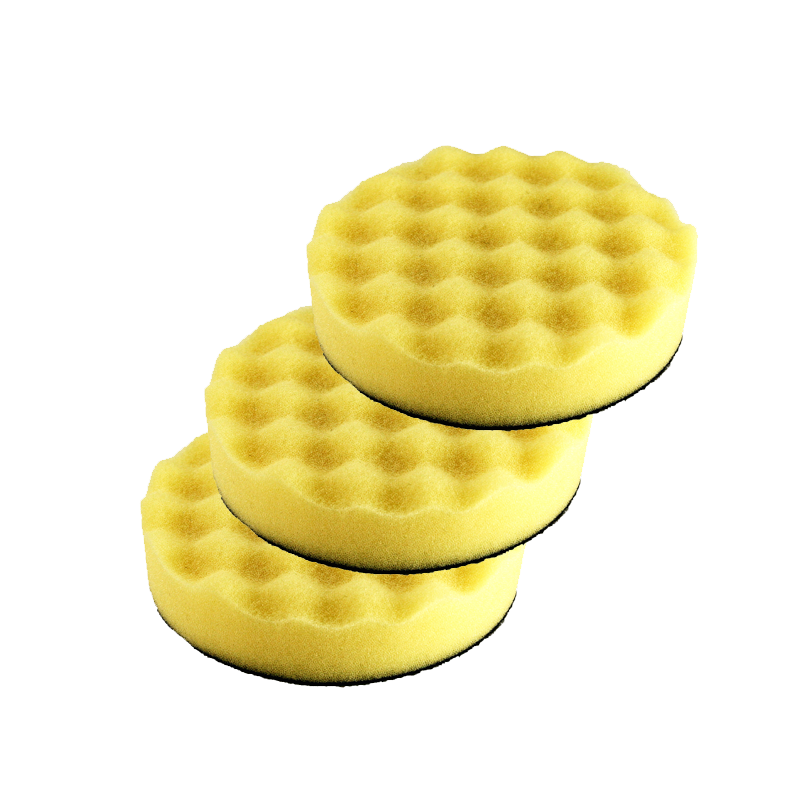 Esponja pulidora de espuma amarilla con velcro - Juego de 3 piezas - Accesorio para pulidora neumática